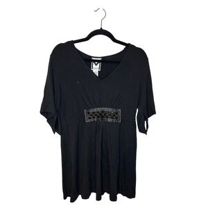 Marc Bouwer QVC Black Top Embellished Empire Waist Short Sleeve Small